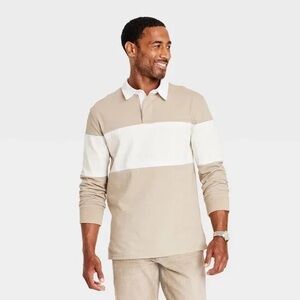 *LIKE NEW* Goodfellow & Co Tan and White Rugby Polo Shirt